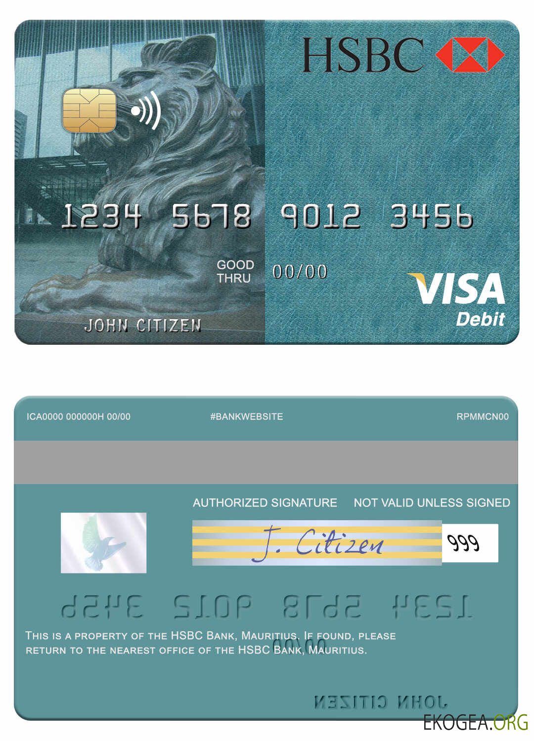 Carte de débit visa de la Banque HSBC de Maurice